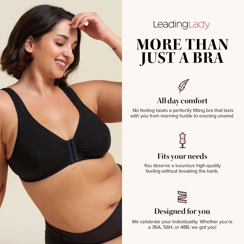 Leading Lady LEADING LADY Women's Meryl Cotton Front-Closure Comfort Sleep Comfy Leisure Bra, Black, 50A/B  - Image 3