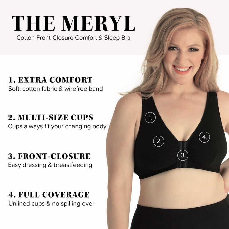 Leading Lady LEADING LADY Women's Meryl Cotton Front-Closure Comfort Sleep Comfy Leisure Bra, Black, 50A/B  - Image 2