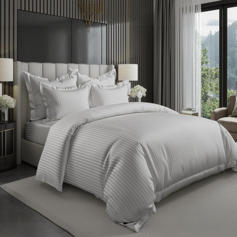 MOONCEE 6Pcs Bed Sheet King Size Set With Duvet Cover 220x240 Microfiber Bed Sheets Bedding Set Includes 1 Fitted Sheet, 1 Quilt Cover & 4 Pillows Cases (Light Grey, 6Pcs Duvet Cover Set- King) - Image 1