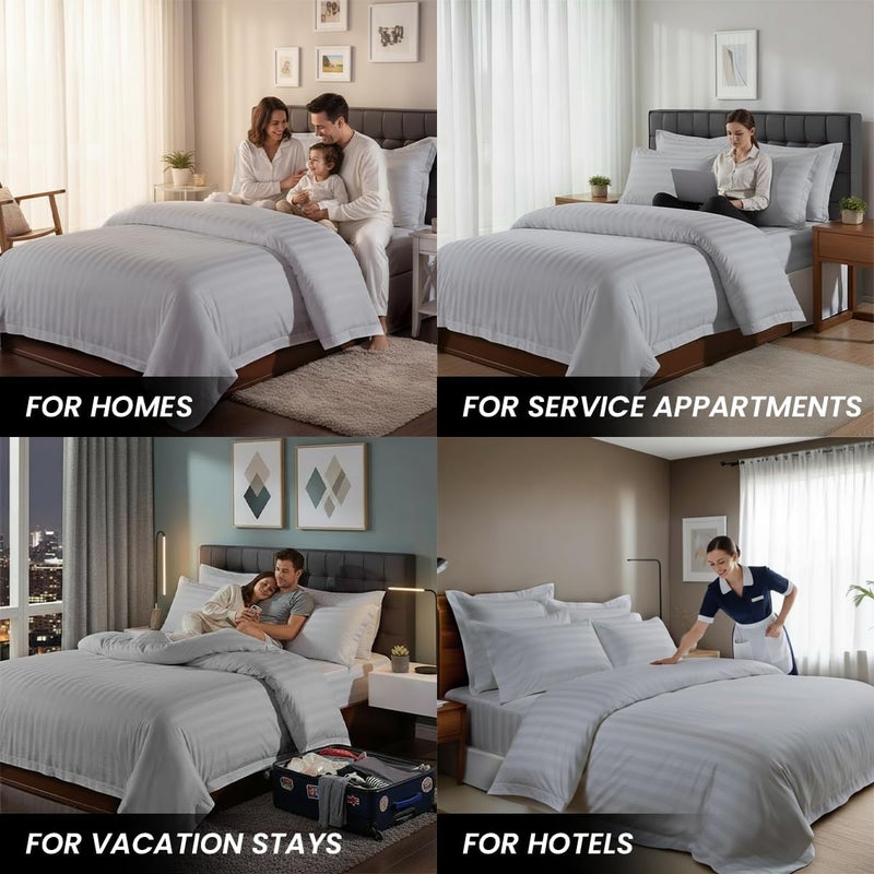 MOONCEE 6Pcs Bed Sheet King Size Set With Duvet Cover 220x240 Microfiber Bed Sheets Bedding Set Includes 1 Fitted Sheet, 1 Quilt Cover & 4 Pillows Cases (Light Grey, 6Pcs Duvet Cover Set- King) - Image 4