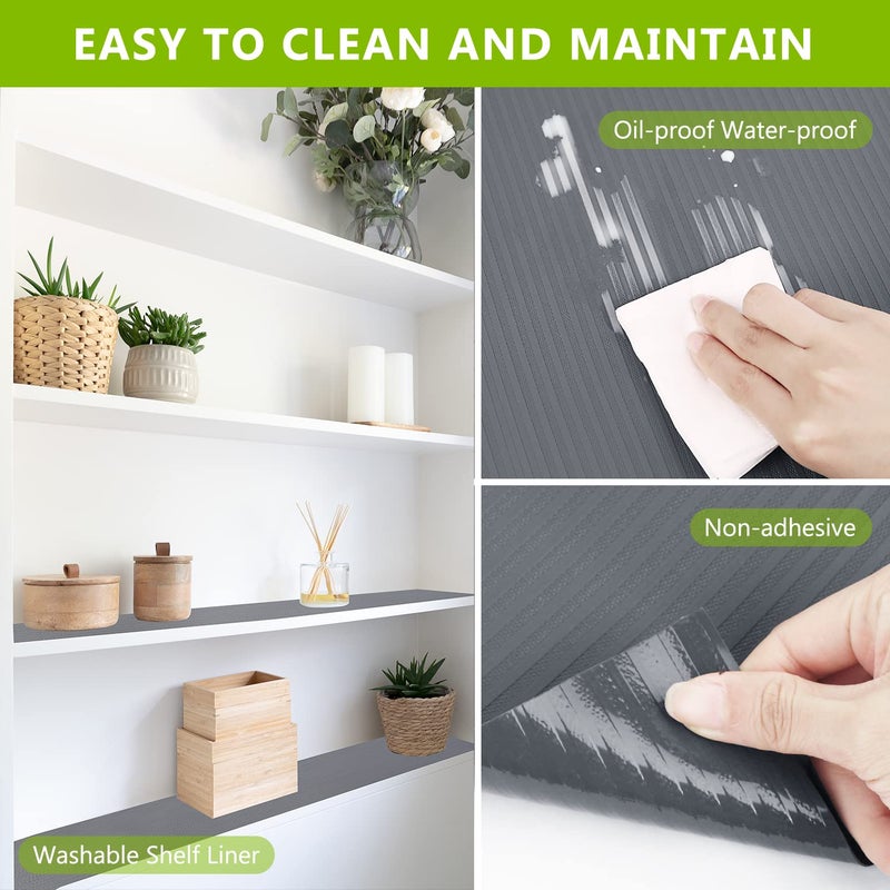 Anze Drawer and Shelf Liner, Shelf Liner Grey Non Adhesive Refrigerator Mats Washable, No Odor Plastic Pantry Liners Wire Shelf Paper Drawer Liner for Cupboard Kitchen - Image 3