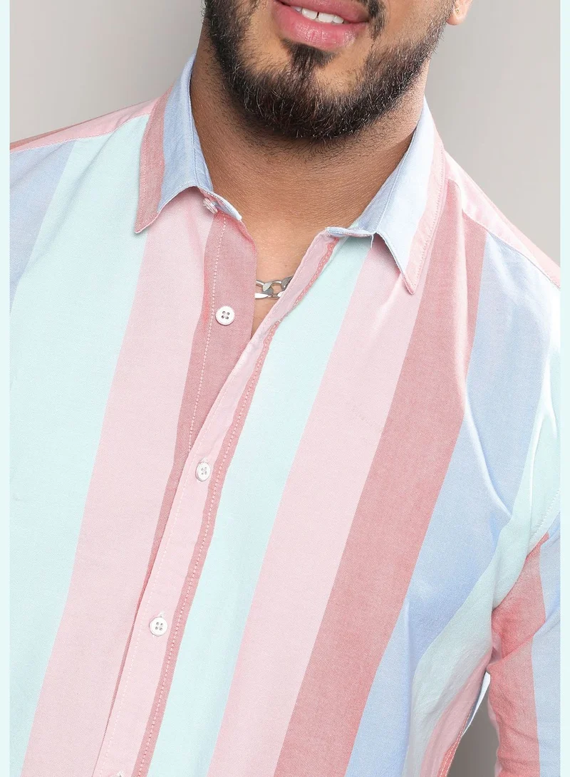 Instafab Plus Striped Spread Collar Long Sleeve Shirt