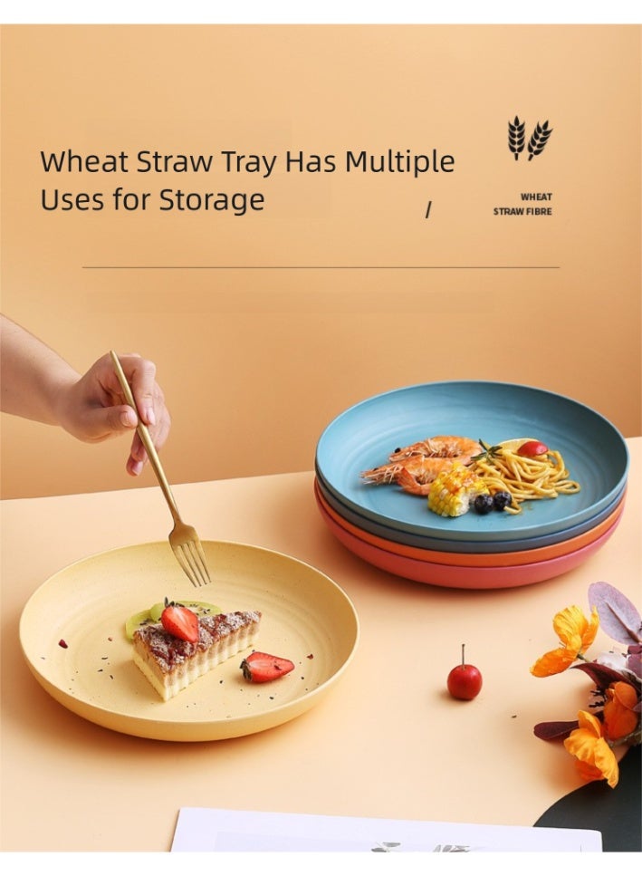 Natural Wheat Straw 5-Plate Set, Agricultural Recycled Eco-Friendly Material, Heavy Metal Free & Odorless, High Temperature Resistant, Easy to Clean, Shatterproof & Cut-Resistant, Lightweight & Portable, Simple Home Style Green Tableware - Image 3