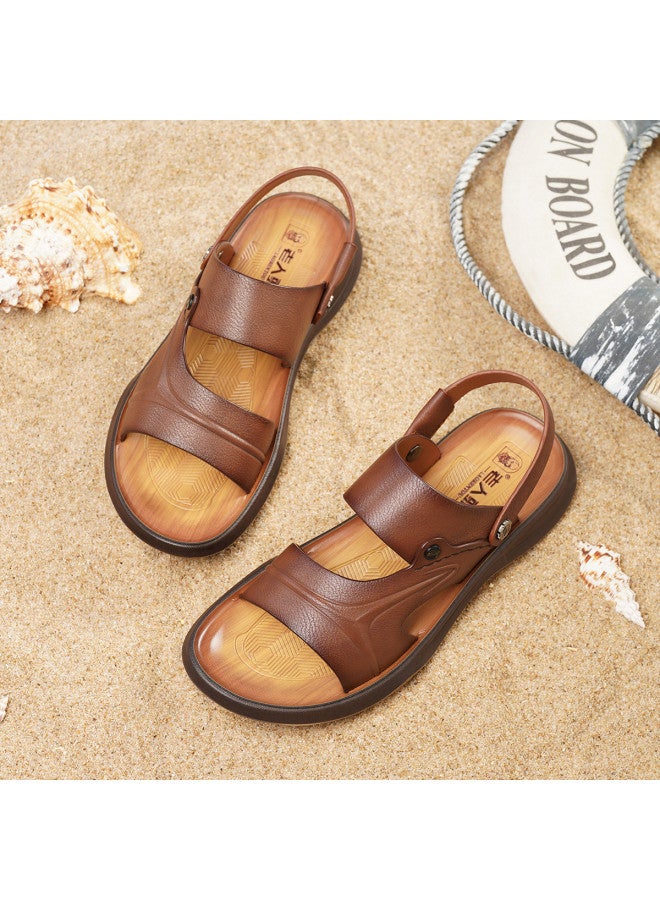 Old Man'S Head Top Grain Leather】men's Sandals - Genuine Leather Summer Breathable Casual Flip Flops, 2-way Wear Thick Sole Beach Shoes For Men - Image 2