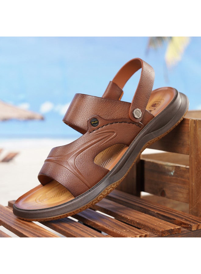 Old Man'S Head Top Grain Leather】men's Sandals - Genuine Leather Summer Breathable Casual Flip Flops, 2-way Wear Thick Sole Beach Shoes For Men - Image 5