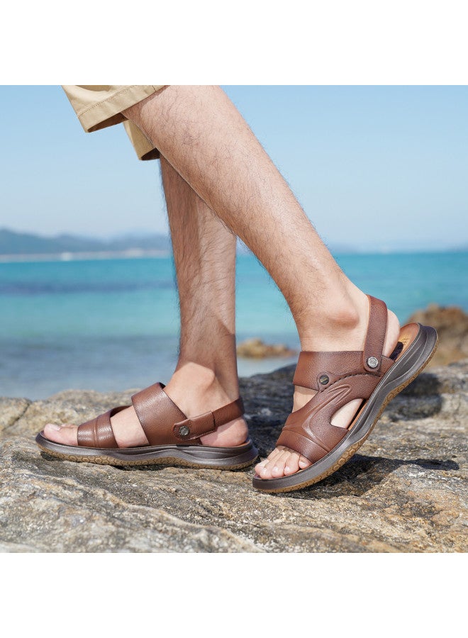 Old Man'S Head Top Grain Leather】men's Sandals - Genuine Leather Summer Breathable Casual Flip Flops, 2-way Wear Thick Sole Beach Shoes For Men - Image 3