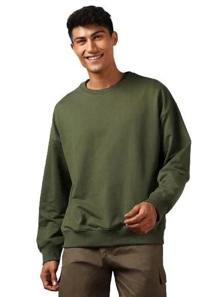 NOBERO Olive Green Oversized Sweatshirt for Men
