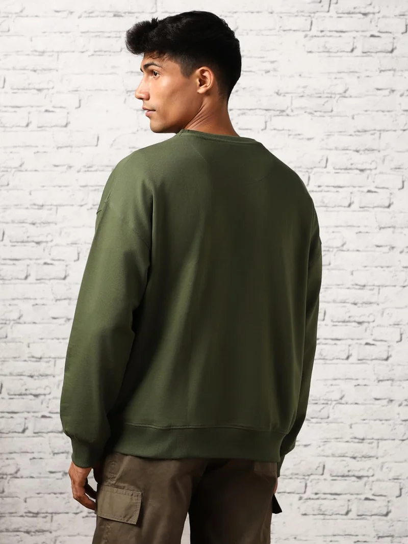 NOBERO  Olive Green Oversized Sweatshirt for Men for Men | Best Price UAE