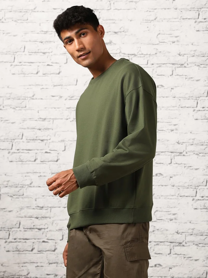 NOBERO  Olive Green Oversized Sweatshirt for Men for Men | Best Price UAE