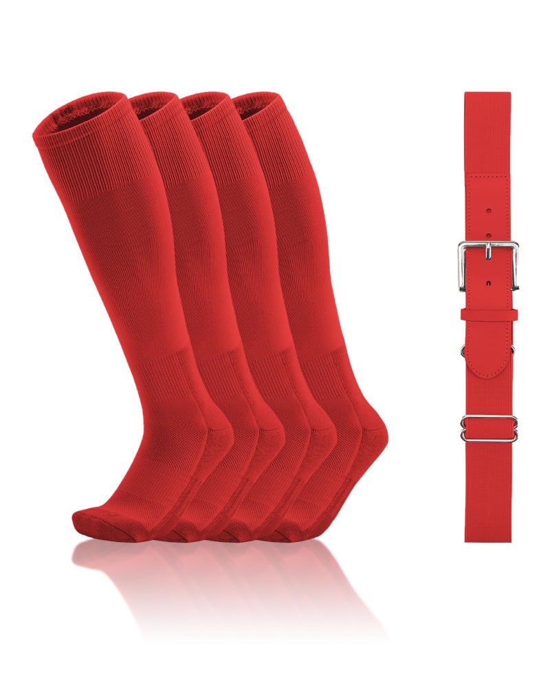 QBK Toddler Baseball Socks And Belt Youth Softball Tee Ball Combo Set for Boy Girl (2 Pairs of Socks & 1 Belt)(RED,2-4T) - Image 1