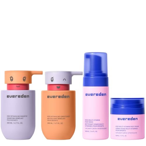 Evereden Kids Routine Bundle - Detangling Shampoo and Conditioner + Multi-Vitamin Face Wash and Face Cream for Kids 3+ - Image 1