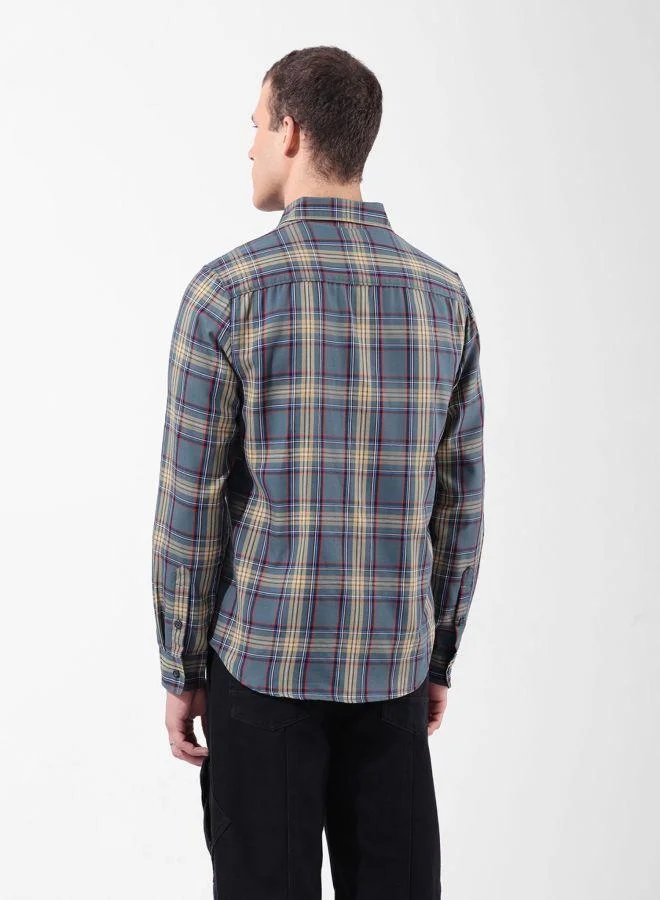 The Indian Garage Co Men Slim Fit Checked Cutaway Collar Full Sleeves Shirt