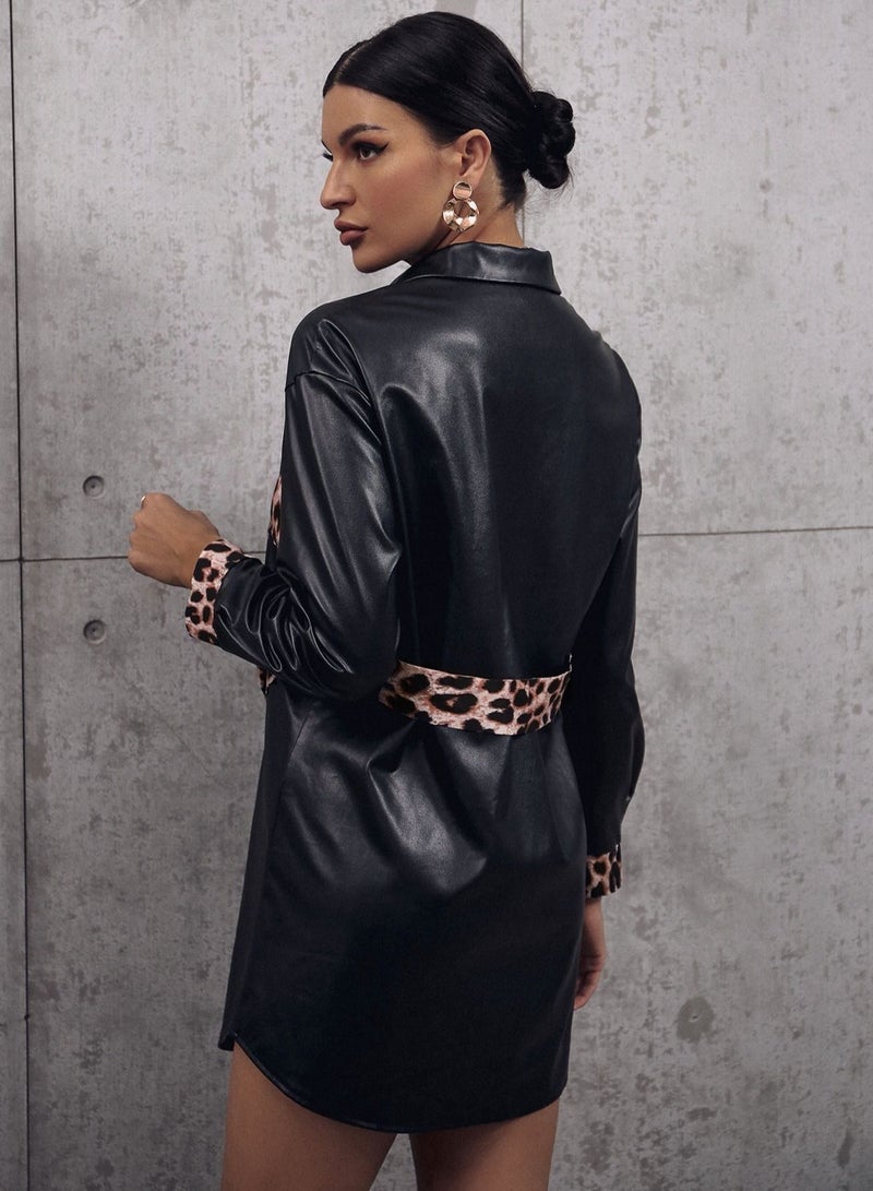 Loquat Leopard Printed Motorcycle Leather Windbreaker  - Image 2