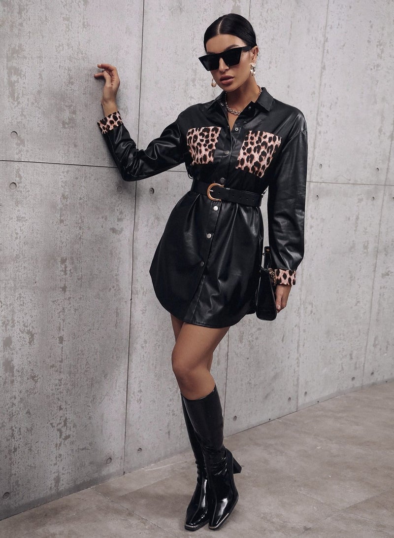 Loquat Leopard Printed Motorcycle Leather Windbreaker  - Image 3
