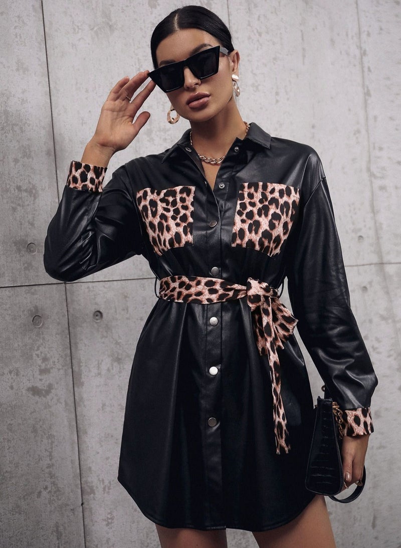 Loquat Leopard Printed Motorcycle Leather Windbreaker  - Image 1