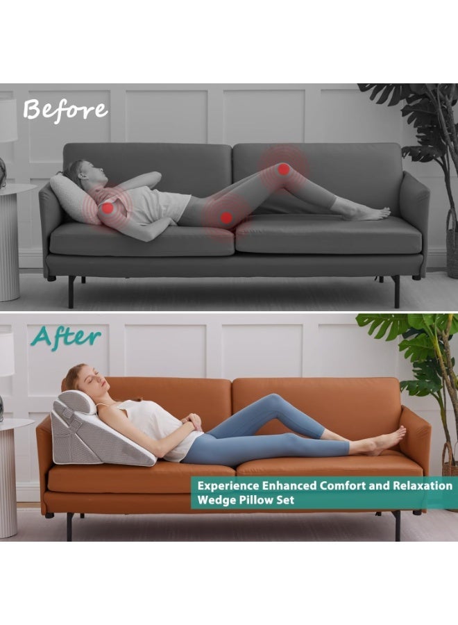 Wedge Pillow Headboard, 3PCS Orthopedic Bed Wedge Pillows Set for After Surgery, Adjustable Pillow Wedge for Acid Reflux&Back Pain Relief, Sleeping, Back Pillow for Bed Sitting Up, White/Grey - Image 4