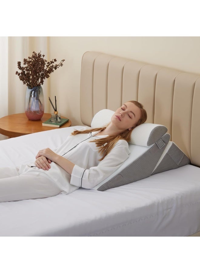 Wedge Pillow Headboard, 3PCS Orthopedic Bed Wedge Pillows Set for After Surgery, Adjustable Pillow Wedge for Acid Reflux&Back Pain Relief, Sleeping, Back Pillow for Bed Sitting Up, White/Grey - Image 2
