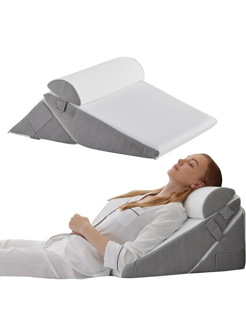 Wedge Pillow Headboard, 3PCS Orthopedic Bed Wedge Pillows Set for After Surgery, Adjustable Pillow Wedge for Acid Reflux&Back Pain Relief, Sleeping, Back Pillow for Bed Sitting Up, White/Grey - Image 1