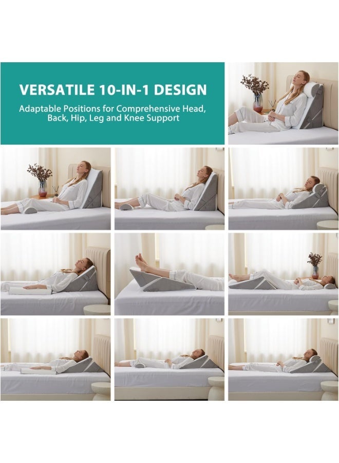 Wedge Pillow Headboard, 3PCS Orthopedic Bed Wedge Pillows Set for After Surgery, Adjustable Pillow Wedge for Acid Reflux&Back Pain Relief, Sleeping, Back Pillow for Bed Sitting Up, White/Grey - Image 3