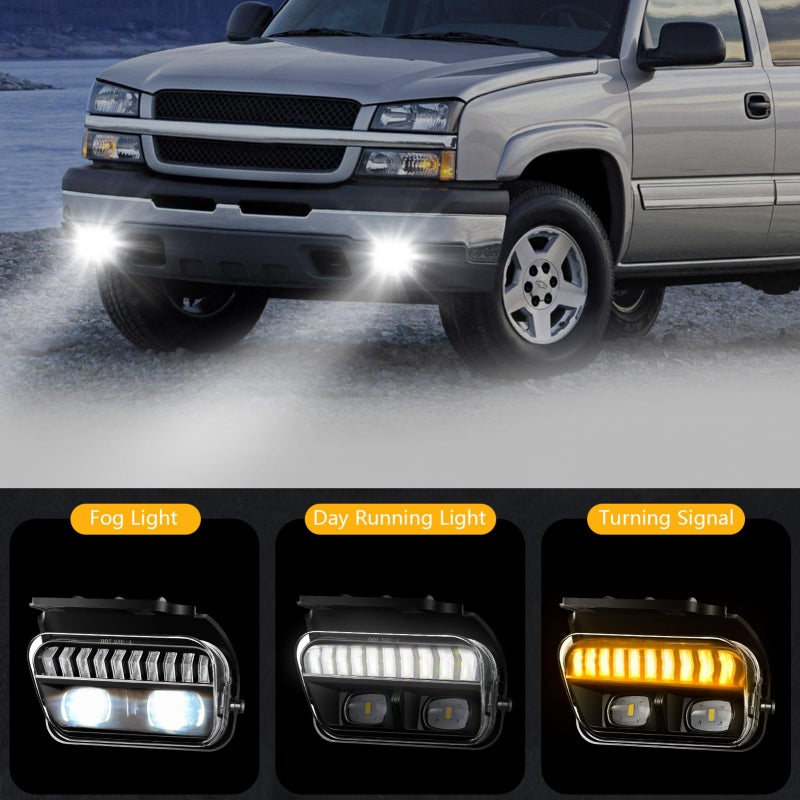 OKSIWA LED Fog Lights with Day Running Light for Chevy Silverado 2003-2006 All Models,Avalanche 2002-2006,White DRL, Amber Turn Signal, Pickup Truck Driving Fog Lamps, Clear Lens - Image 2