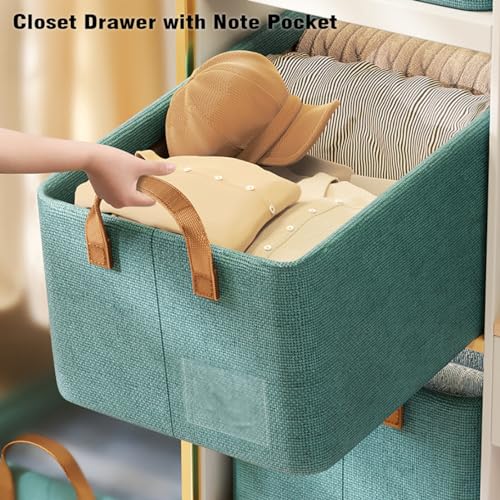 AARAINBOW 4 Pcs Closet Clothes Organizer with Handle Fabric storage Box with Steel Frame Stackable Shelf Storage Baskets Foldable Storage Baskets for Organizing Clothes Jeans 23L 4 Green - Image 3
