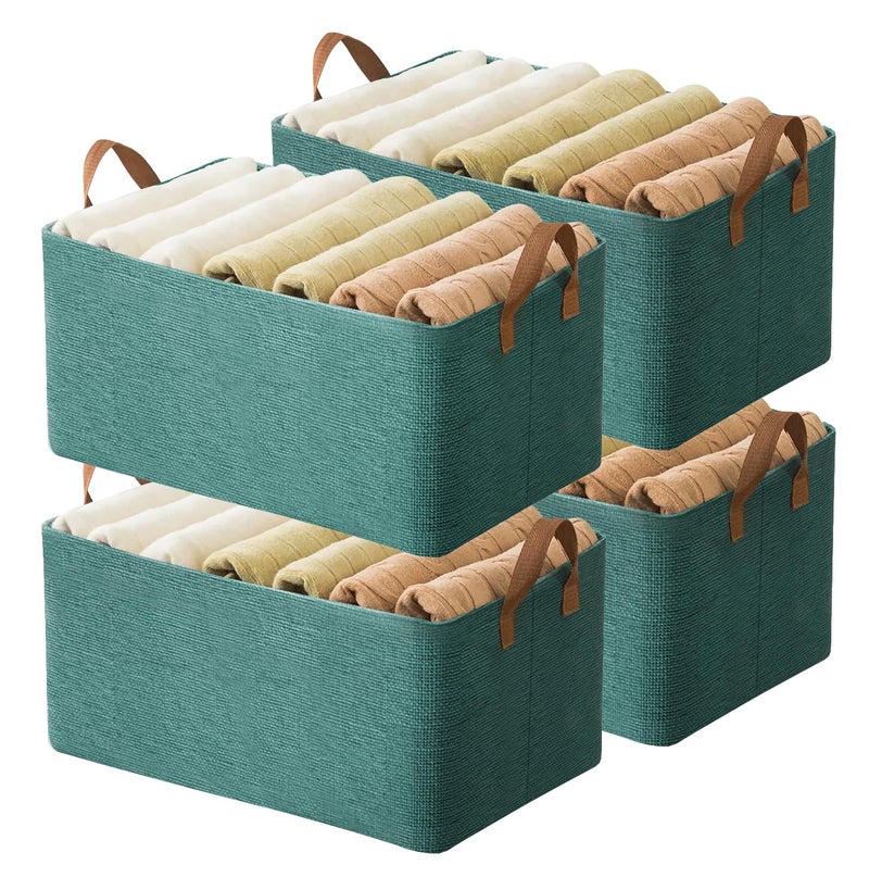 AARAINBOW 4 Pcs Closet Clothes Organizer with Handle Fabric storage Box with Steel Frame Stackable Shelf Storage Baskets Foldable Storage Baskets for Organizing Clothes Jeans 23L 4 Green - Image 2