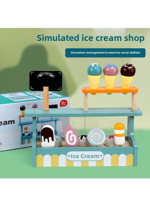 CE Wooden Children's Kitchen Toy Simulation Vegetable And Fruit Sala Coffee Bread Maker For Boys And Girls Play House Suit Gifts-Color:Kb-ice Cream Shop 1.5kg (en71, Cpc)