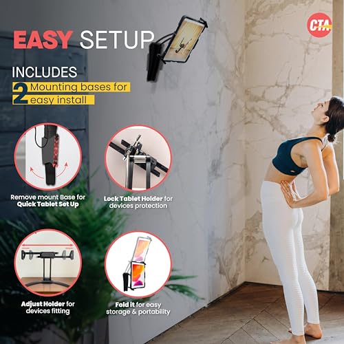 CTA Digital Stand and Wall Mount – CTA Security 2-in-1 Multi-Flex Tablet Stand & Wall Mount with Locking Tablet Holder & 2 Mount Bases for iPad 10th Gen 10.9" - iPad 7/8/9 Gen 10.2" & More - Black (PAD-SKMSB) - Image 5
