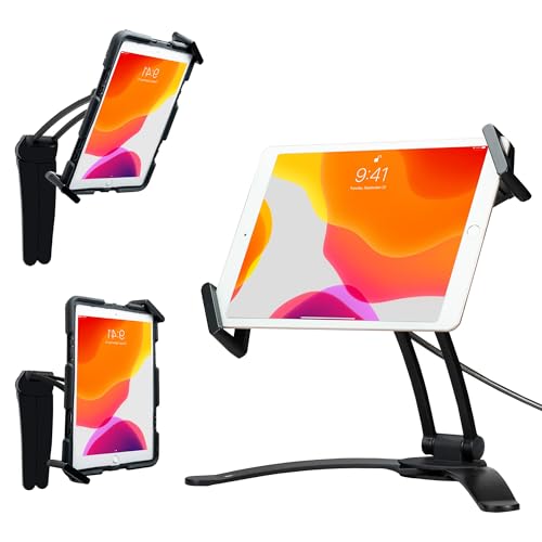 CTA Digital Stand and Wall Mount – CTA Security 2-in-1 Multi-Flex Tablet Stand & Wall Mount with Locking Tablet Holder & 2 Mount Bases for iPad 10th Gen 10.9" - iPad 7/8/9 Gen 10.2" & More - Black (PAD-SKMSB) - Image 1
