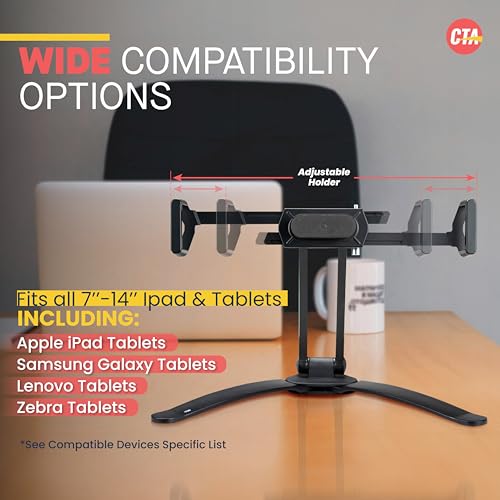CTA Digital Stand and Wall Mount – CTA Security 2-in-1 Multi-Flex Tablet Stand & Wall Mount with Locking Tablet Holder & 2 Mount Bases for iPad 10th Gen 10.9" - iPad 7/8/9 Gen 10.2" & More - Black (PAD-SKMSB) - Image 3