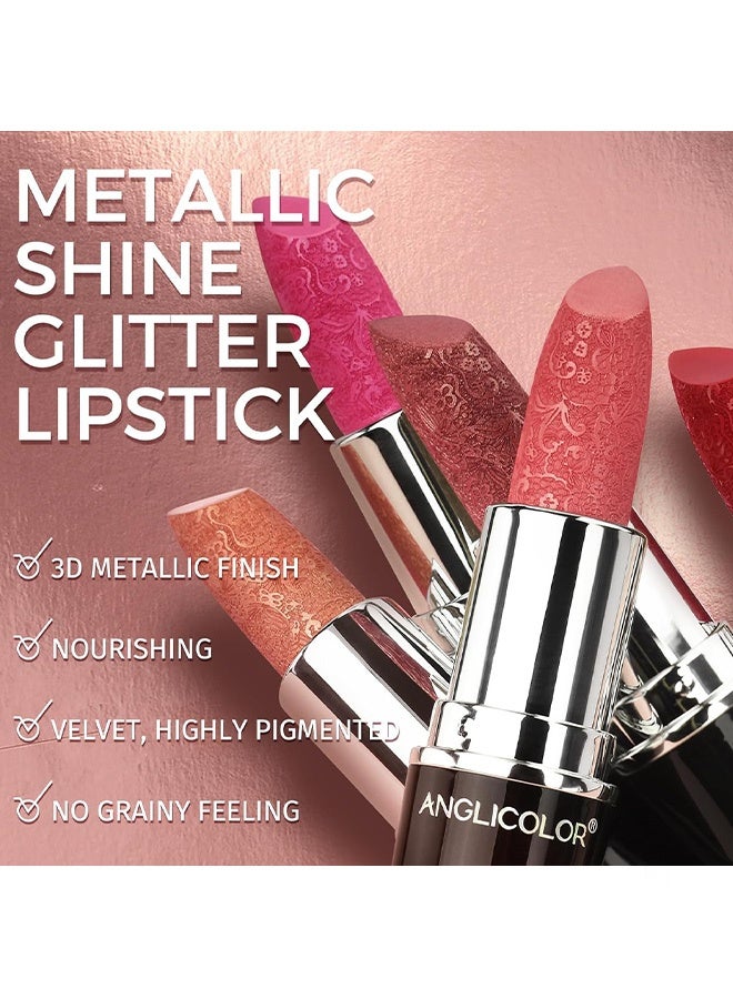 Anglicolor Metallic Shine Lipstick for Women, High Impact Lipcolor, Silky Smooth and Moisturizing, Non-Sticky, Long Lasting and Smudge Proof, Full Coverage Lip MakeUp (03#LOVE PARTICLE) - Image 4