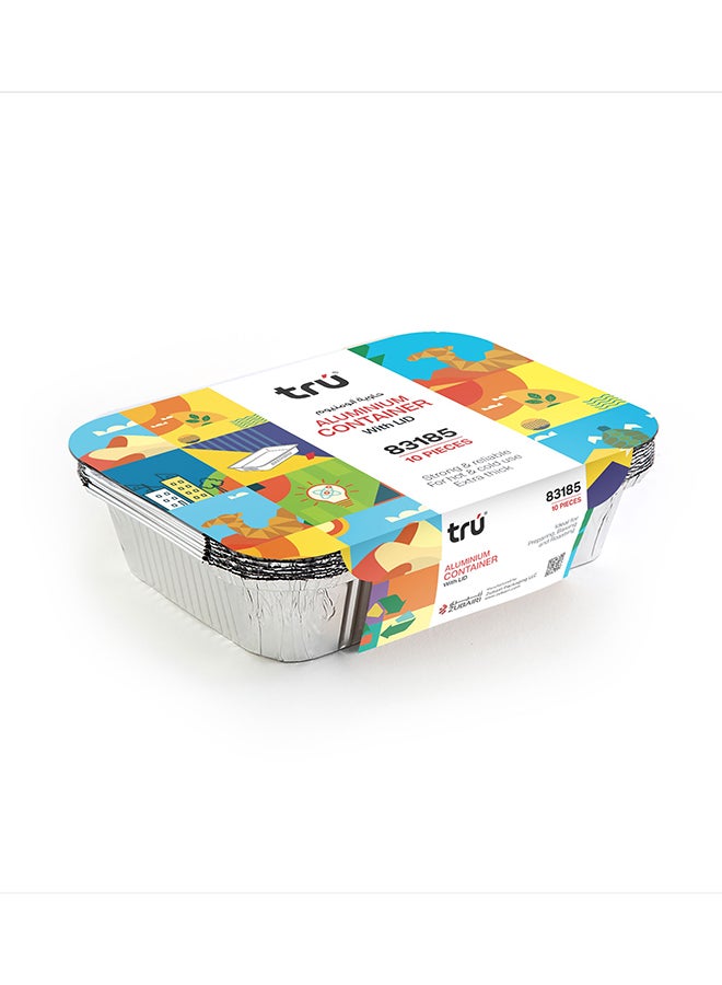 Tru Aluminum Containers with Lid 83185 10Pcs 1850ml  19cmx26cmx6cm Silver - Image 1