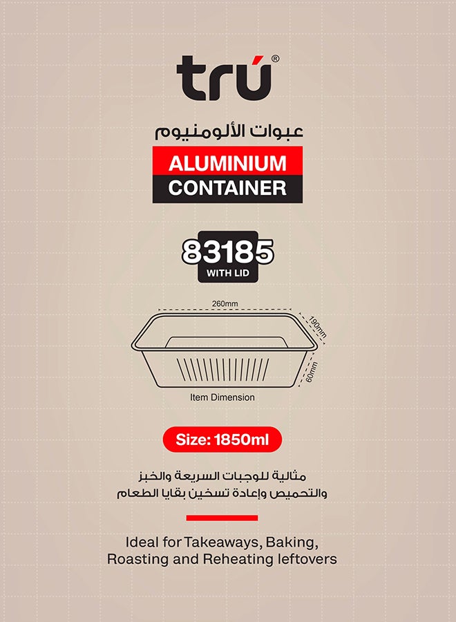 Tru Aluminum Containers with Lid 83185 10Pcs 1850ml  19cmx26cmx6cm Silver - Image 4