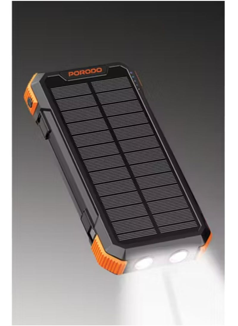 20000mAh 4-Panel Solar Power Bank with 20W Power Delivery, Multi-Mode Flashlight, 10W Micro USB Input, Detachable Panels & Cables - Black