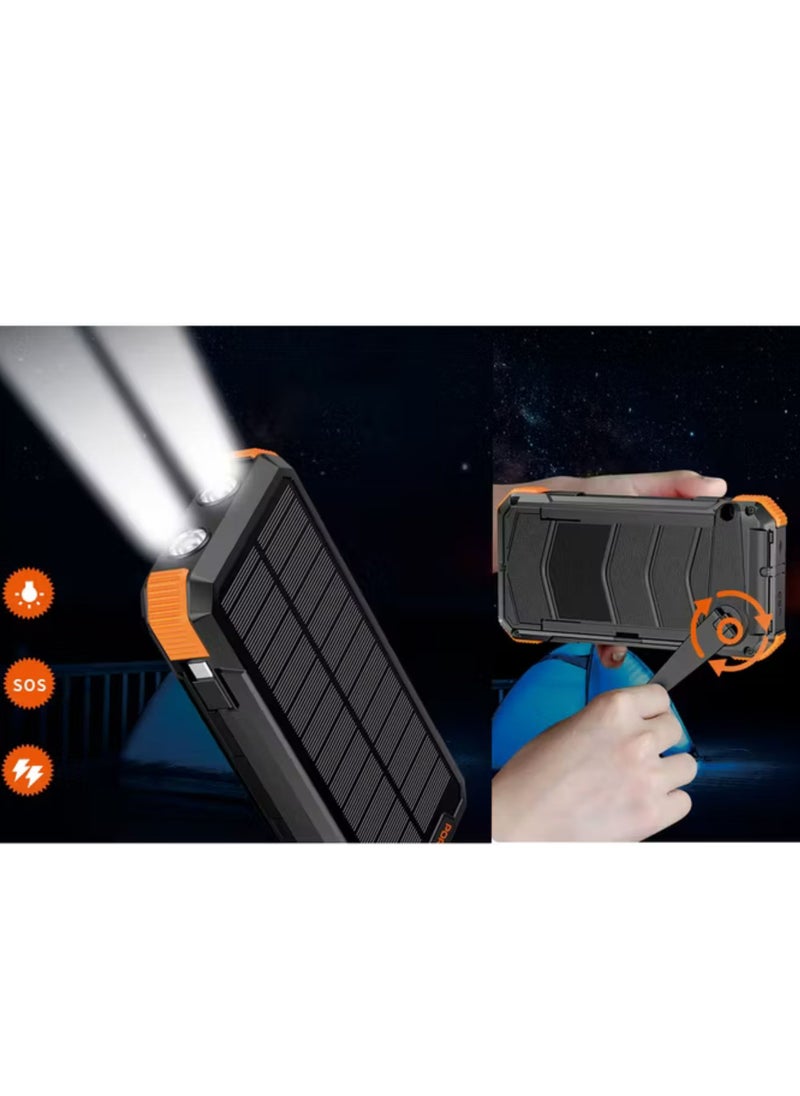 20000mAh 4-Panel Solar Power Bank with 20W Power Delivery, Multi-Mode Flashlight, 10W Micro USB Input, Detachable Panels & Cables - Black
