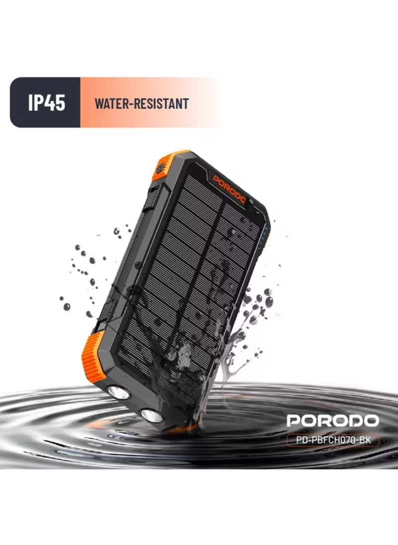 20000mAh 4-Panel Solar Power Bank with 20W Power Delivery, Multi-Mode Flashlight, 10W Micro USB Input, Detachable Panels & Cables - Black