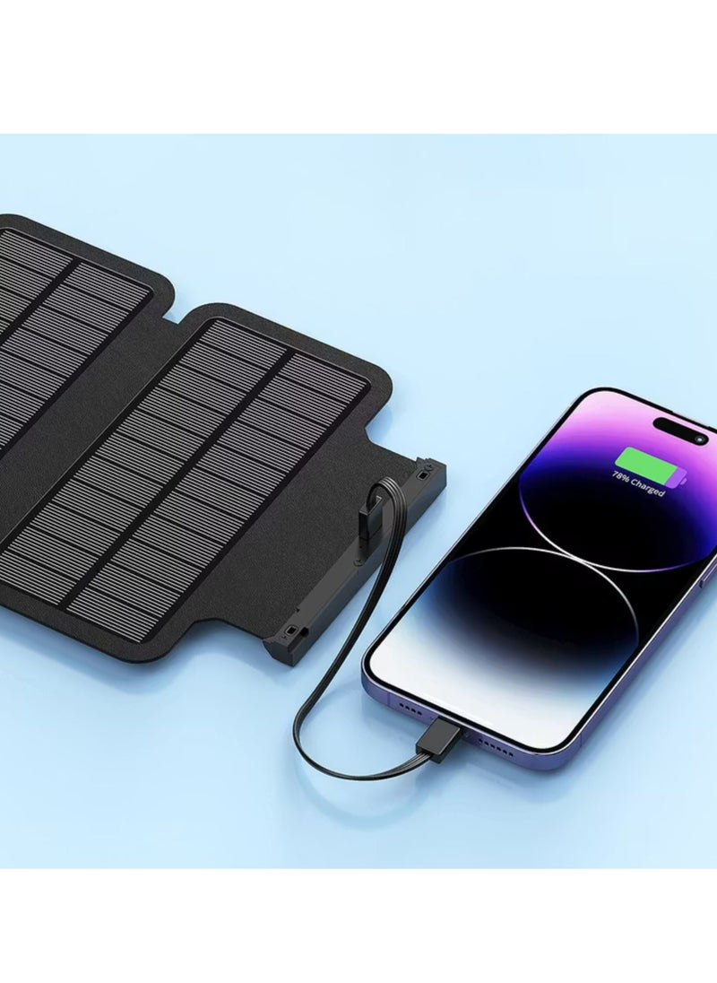 20000mAh 4-Panel Solar Power Bank with 20W Power Delivery, Multi-Mode Flashlight, 10W Micro USB Input, Detachable Panels & Cables - Black