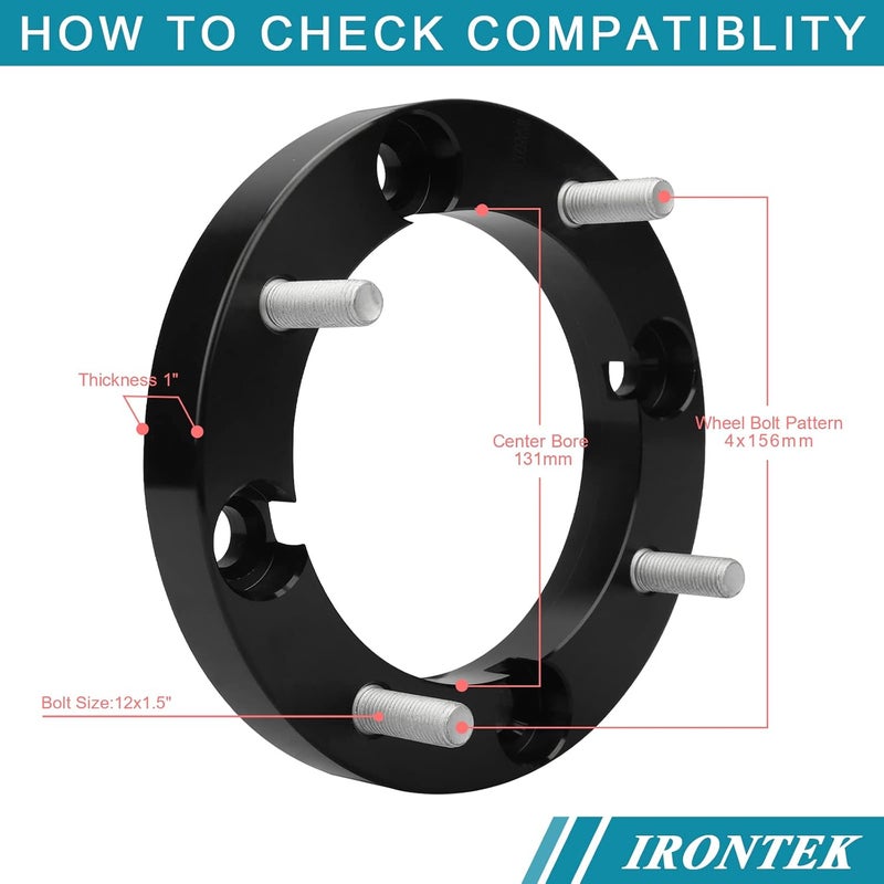 IRONTEK 4x156mm ATV Wheel Spacers 1" (25mm) Thickness with 12x1.5 Studs 131mm Hub Bore for Polaris Sportsman 400 500 600 700 800 - Image 3