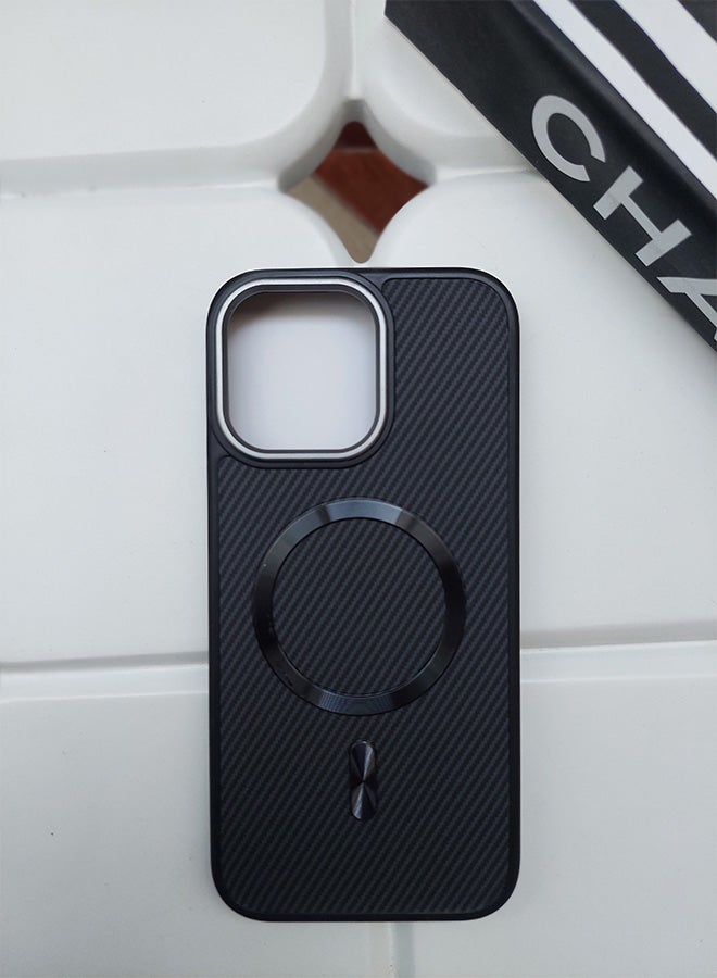 Magnetic Carbon Fiber Back Case for iPhone 15 Pro Max, Rugged Shockproof MagSafe Phone Case, Ultra Slim Case with Padded Interior to Prevent Your Phone's Back from Scratches, Supports Wireless Charging, Heavy Duty Protection and Anti-Scratch, for iPhone 15 Pro Max - Black  - Image 3