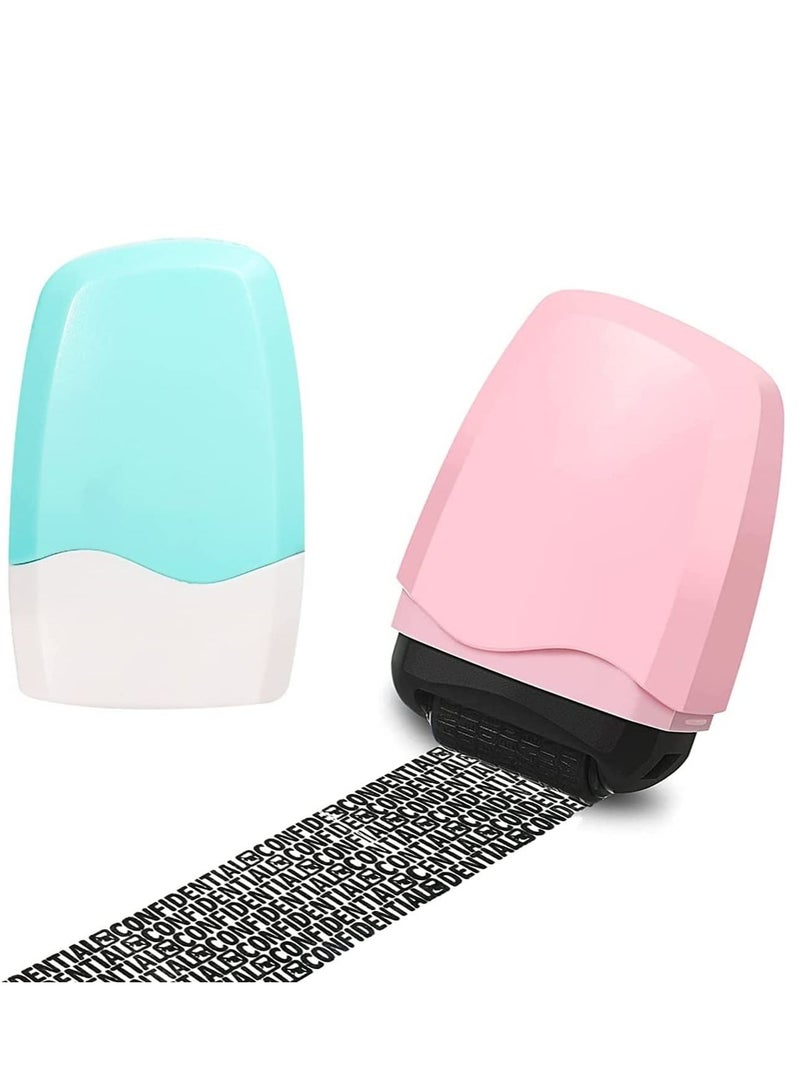 SYOSI Identity Prevention Theft Stamp 2 Pcs Self Inking Security Roller Stamp Private Information Roller Stamp Perfect for Privacy Protection Green Pink - Image 1