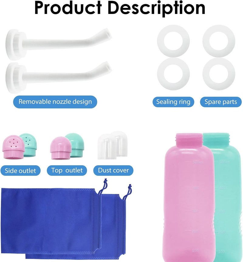 RUFCRIL Peri Bottle – 2-Pack Portable Bidet with Bag, 17oz (500ml) TPE Bottle (Boilable), Dual Sealing Rings – For Postpartum Care, Hemorrhoid Relief & Personal Hygiene – Ideal for Home & Travel - Image 3