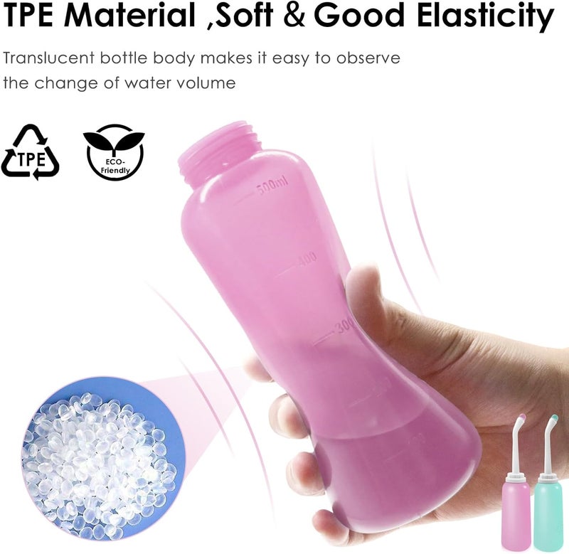 RUFCRIL Peri Bottle – 2-Pack Portable Bidet with Bag, 17oz (500ml) TPE Bottle (Boilable), Dual Sealing Rings – For Postpartum Care, Hemorrhoid Relief & Personal Hygiene – Ideal for Home & Travel - Image 2