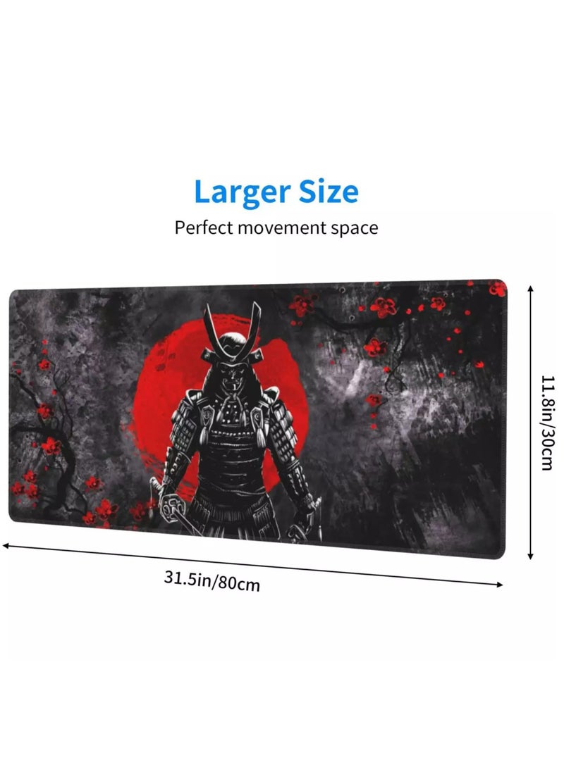 Japanese Sakura Samurai Gaming Mouse Pad For Keyboard And Mouse Non-Slip Rubber Base - Size 80X30 CM