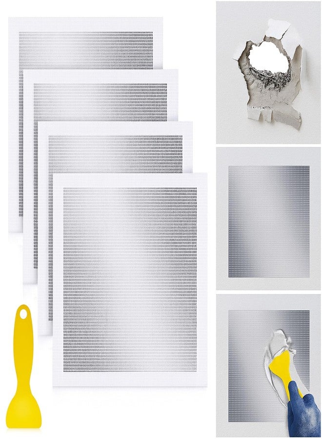 Yaocom 4 Pcs 10 x10 Inch Drywall Repair Kit Self Adhesive Mesh Drywall Repair Patch Set with Sanding Pads and Scraper Heavy Duty Metal Aluminum Dry Hole Patch Tools for Large Hole Wall Ceiling Tool - Image 1
