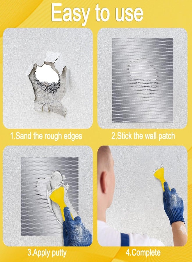 Yaocom 4 Pcs 10 x10 Inch Drywall Repair Kit Self Adhesive Mesh Drywall Repair Patch Set with Sanding Pads and Scraper Heavy Duty Metal Aluminum Dry Hole Patch Tools for Large Hole Wall Ceiling Tool - Image 4