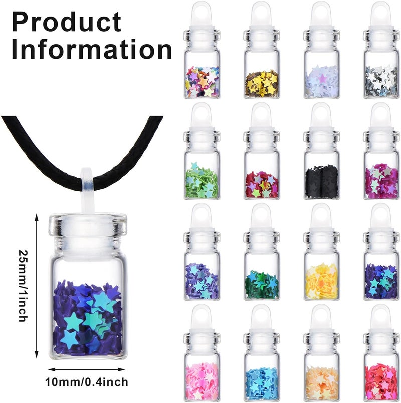 BBTO 64 Pieces Pixie Necklaces Confetti Dust Bottles Mini Glass Bottle Necklace Wish Glass Jar with Glitter for Fairy Birthday Festive Party Daily Supplies (Star) - Image 2