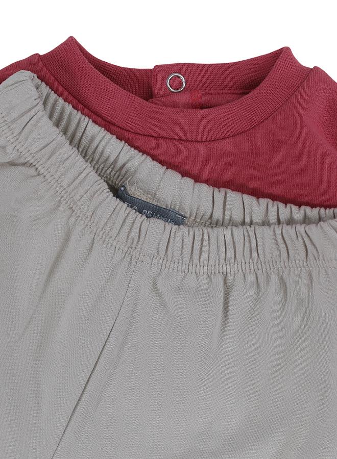 بمبيلو طقم قطعتين قطني للبنات الصغار – خمري/بيج مع تصميم "كوني لطيفة" - Image 3