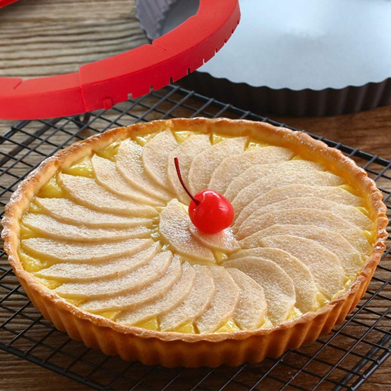 Webake درع واقي لقشرة الفطيرة من ويبك قابل للتعديل يناسب صينية الفطيرة بحجم 11.5-9 بوصة، سيليكون غذائي من الدرجة الأوروبية، اجتاز اختبار القرص، للحفلات، فطيرة التارت، عبوة من 2، أحمر ورمادي - Image 5