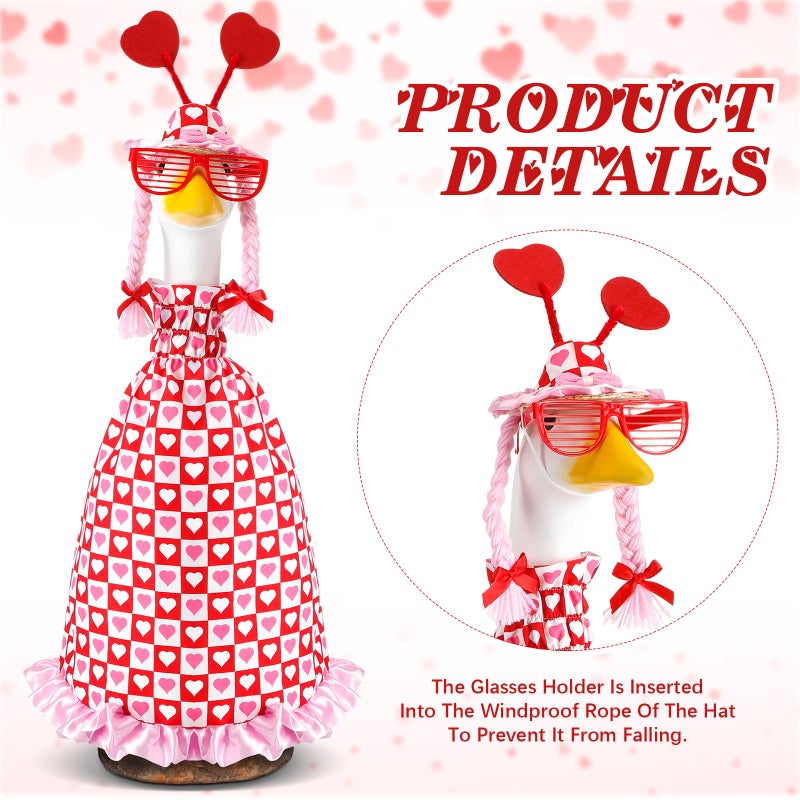 Yeyeplum Valentine's Day Porch Goose Costume Fits Large 23" H Statue Lawn Garden Romantic Red Heart Goose Outfit for Valentines Lawn Outdoor Yard Garden Outdoor Decor - Image 2