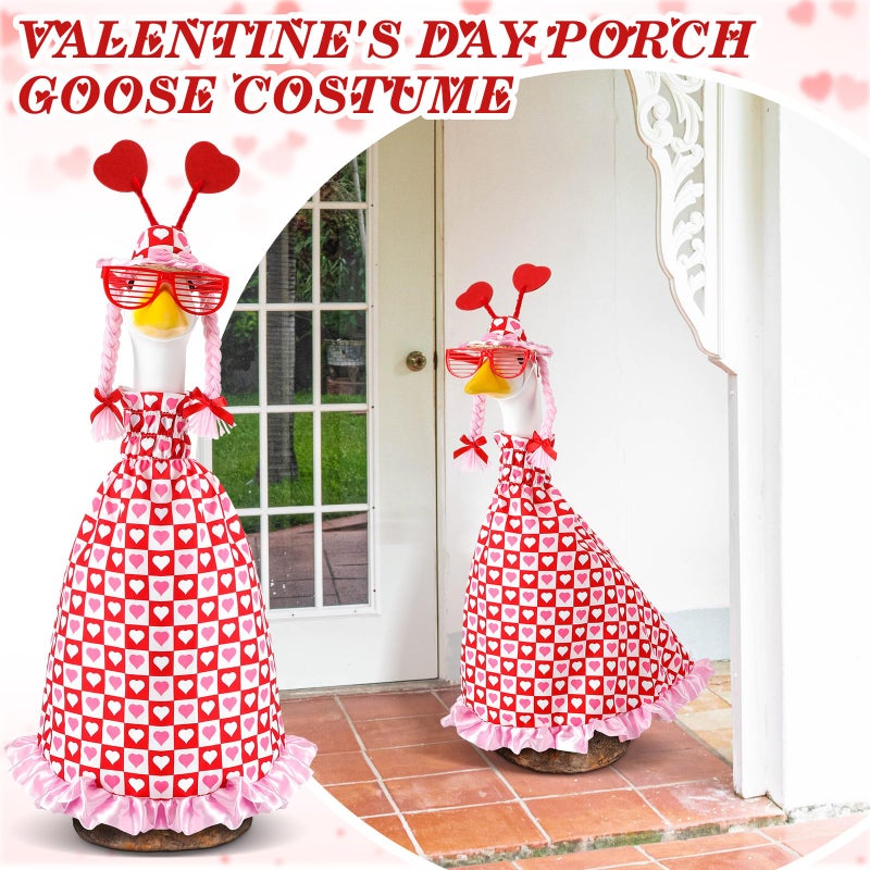 Yeyeplum Valentine's Day Porch Goose Costume Fits Large 23" H Statue Lawn Garden Romantic Red Heart Goose Outfit for Valentines Lawn Outdoor Yard Garden Outdoor Decor - Image 3